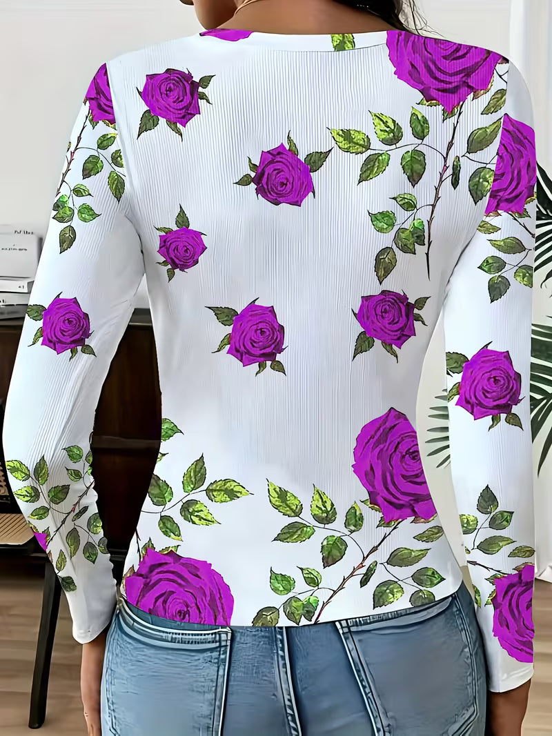 Rabiye | Long Sleeve Floral Print Ribbed Top