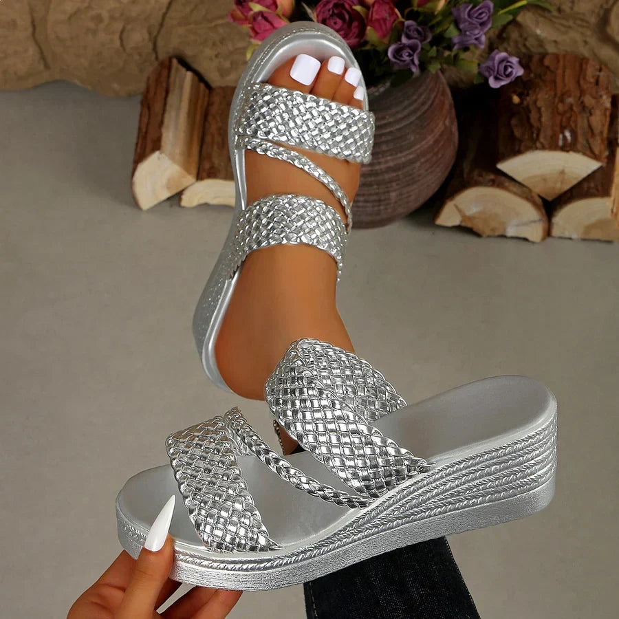 Kalwina - Braided Strap Platform Slide Sandals