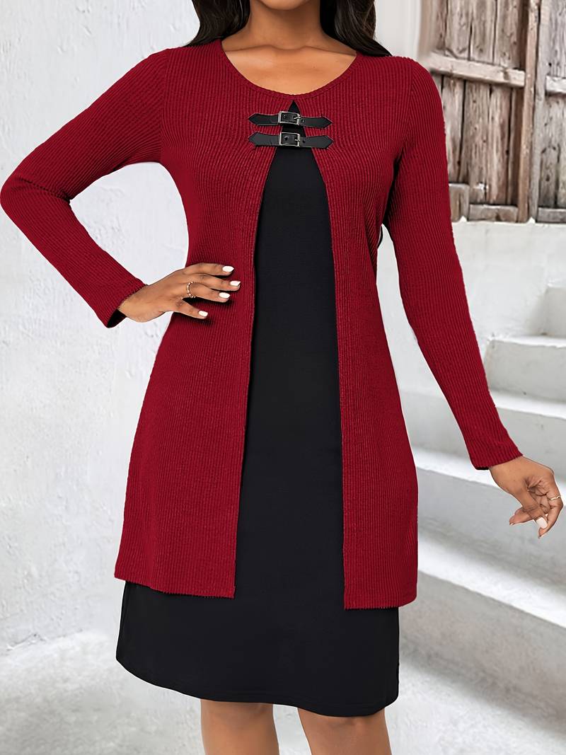 Shirahoshi | Dress Ribbed Long Sleeve Buckle Front