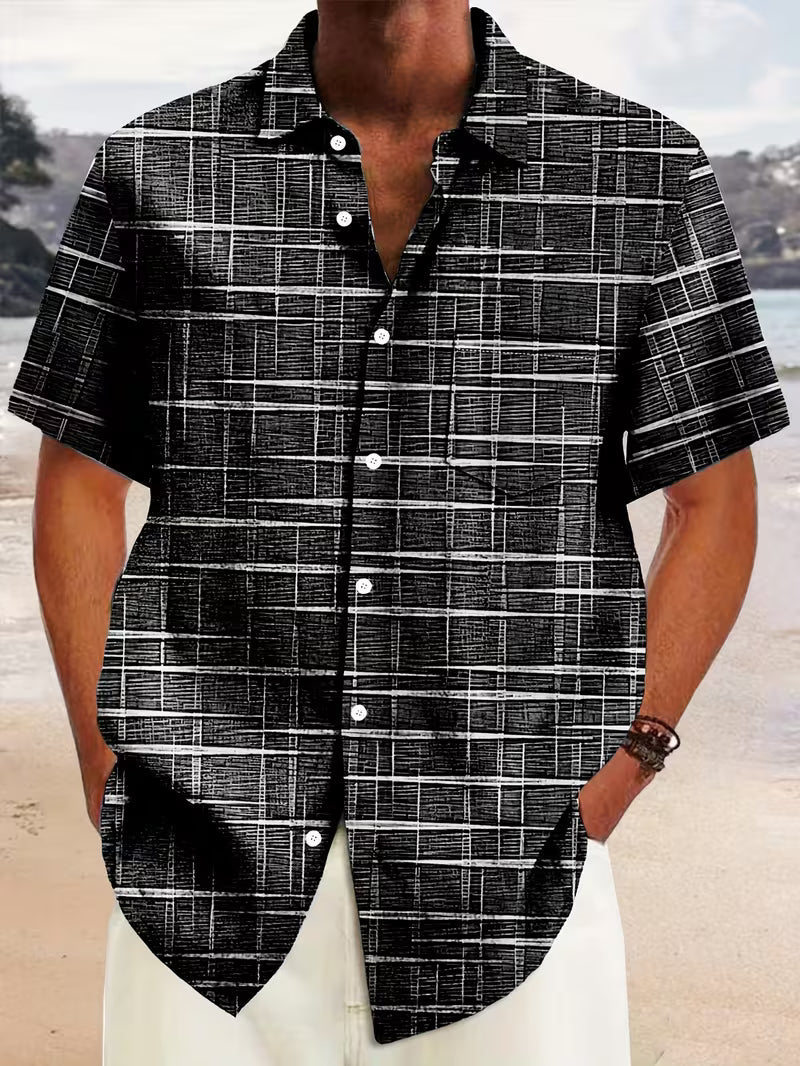 Jerrick - Short Sleeve Geometric Print Button Shirt