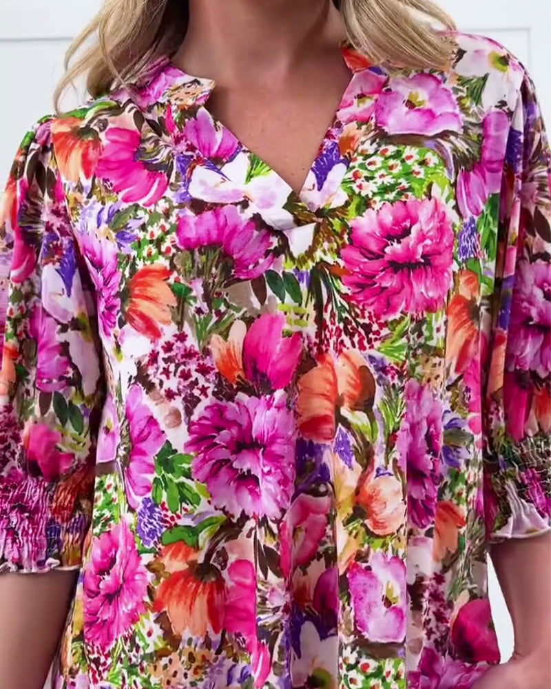 Niliza | Floral Print V-Neck Tunic Blouse