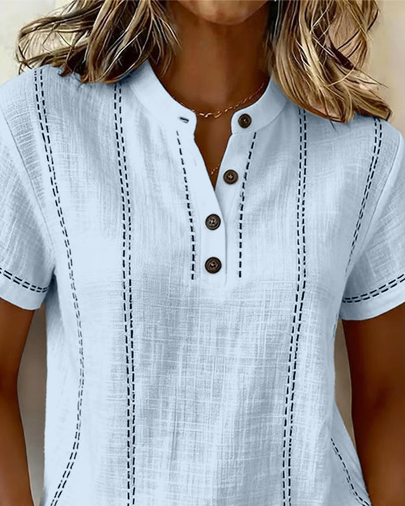 Vanessia | Blouse Short Sleeve Button Neck Top