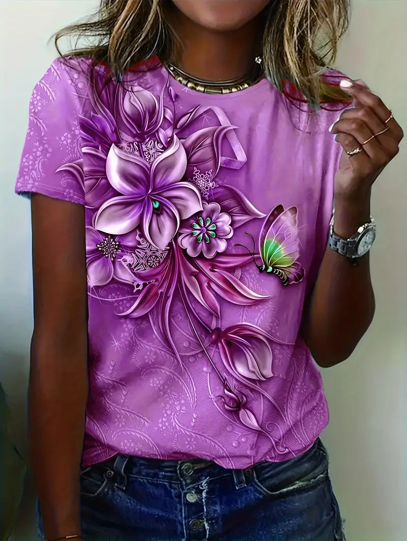 Carlisa | T-Shirt Floral Butterfly Short Sleeve Top