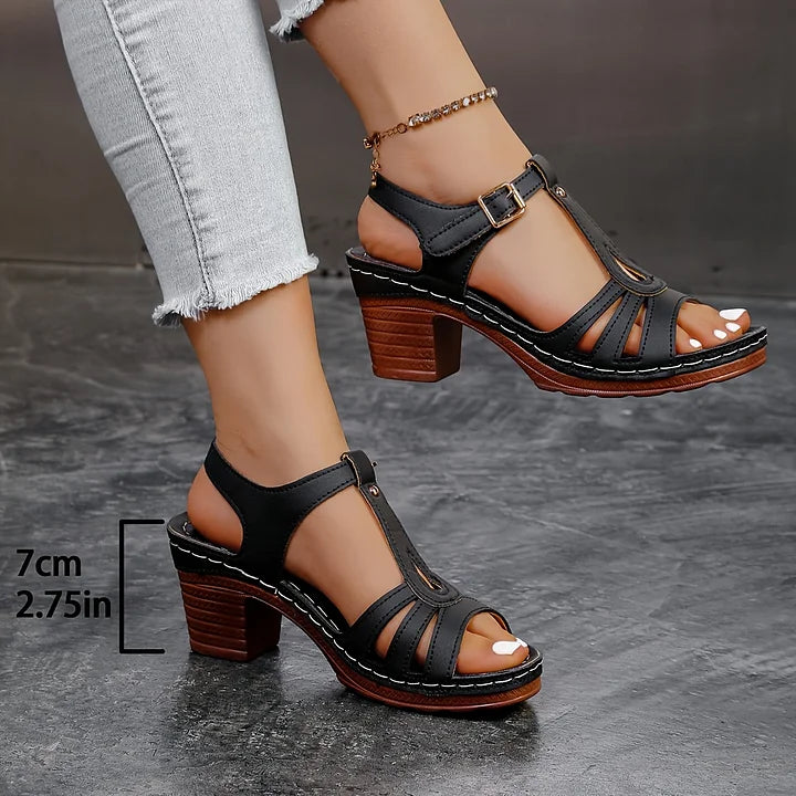 Leanna - Block Heel T Bar Open Toe Sandals