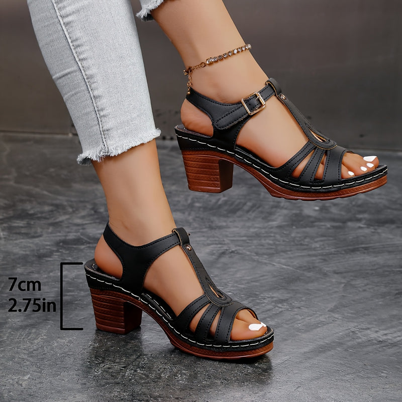 Manya | Block Heel T-Strap Open Toe Sandals
