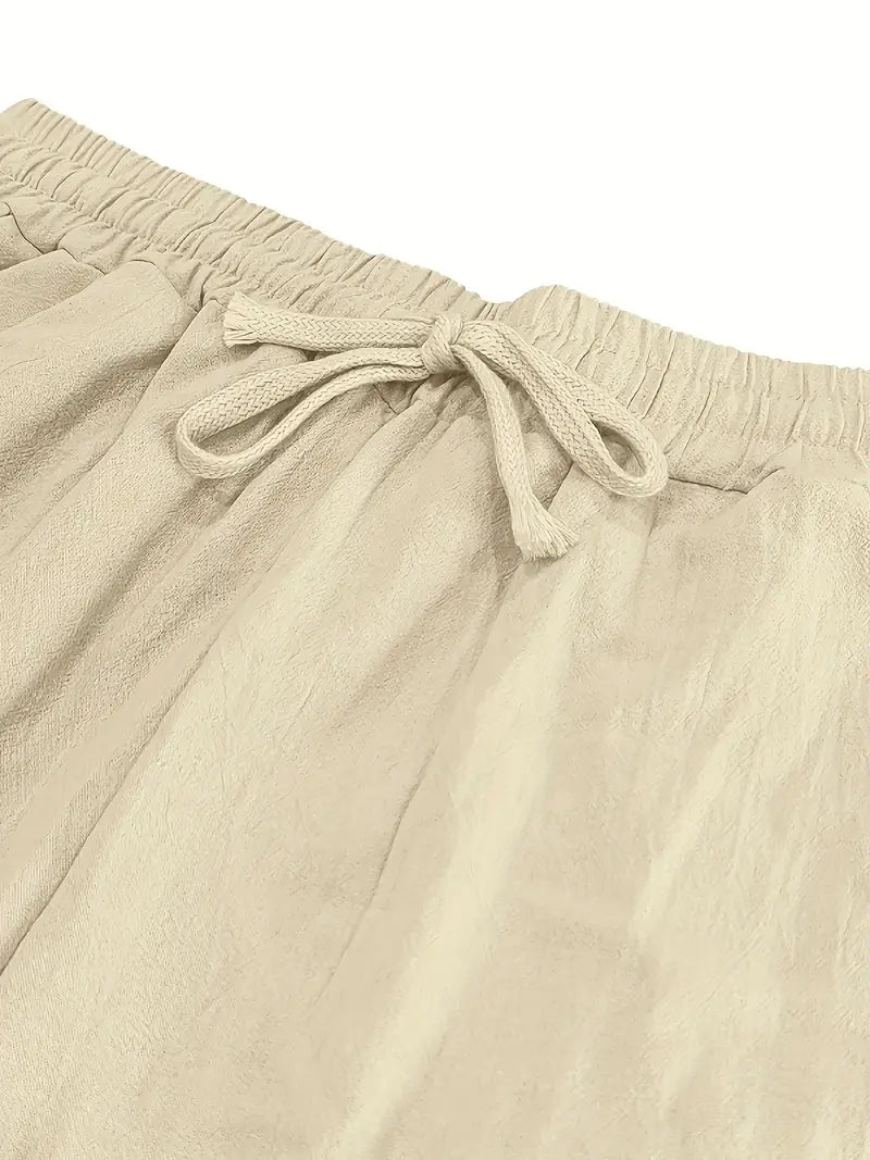 Babaev | Drawstring Wide Leg Casual Linen Pants