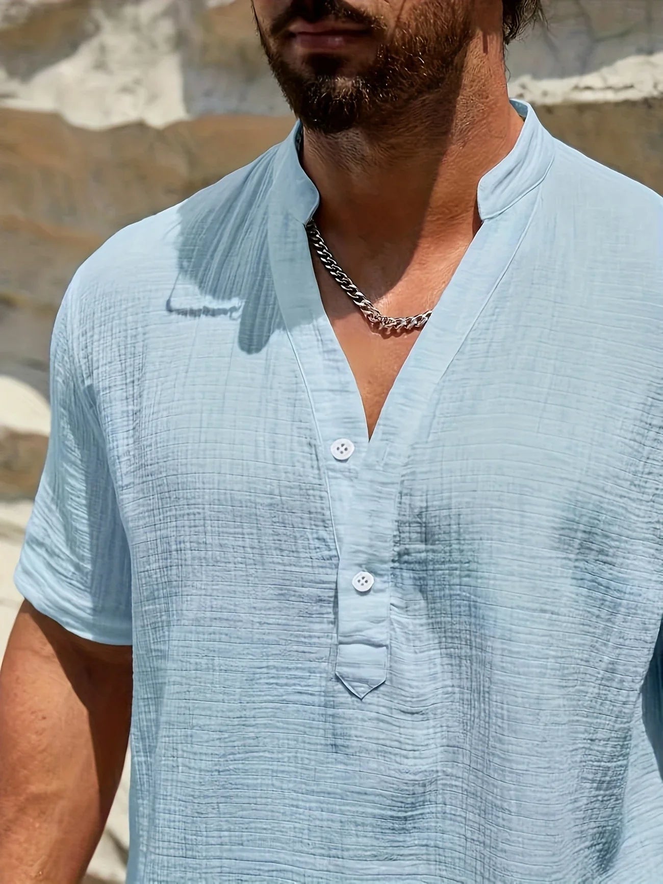 Sancho | Short Sleeve Stand Collar Henley Shirt