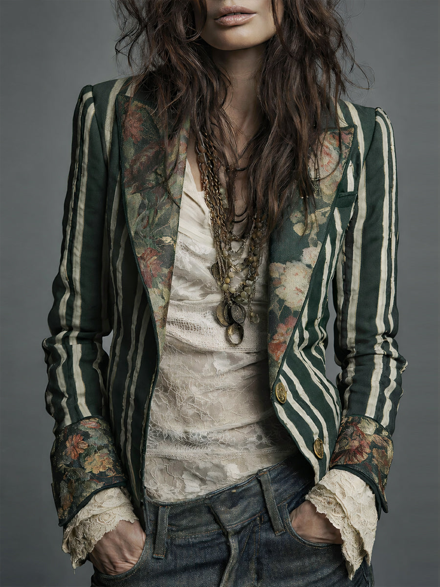 Shalisa - Striped Tailored Lapel Blazer Jacket