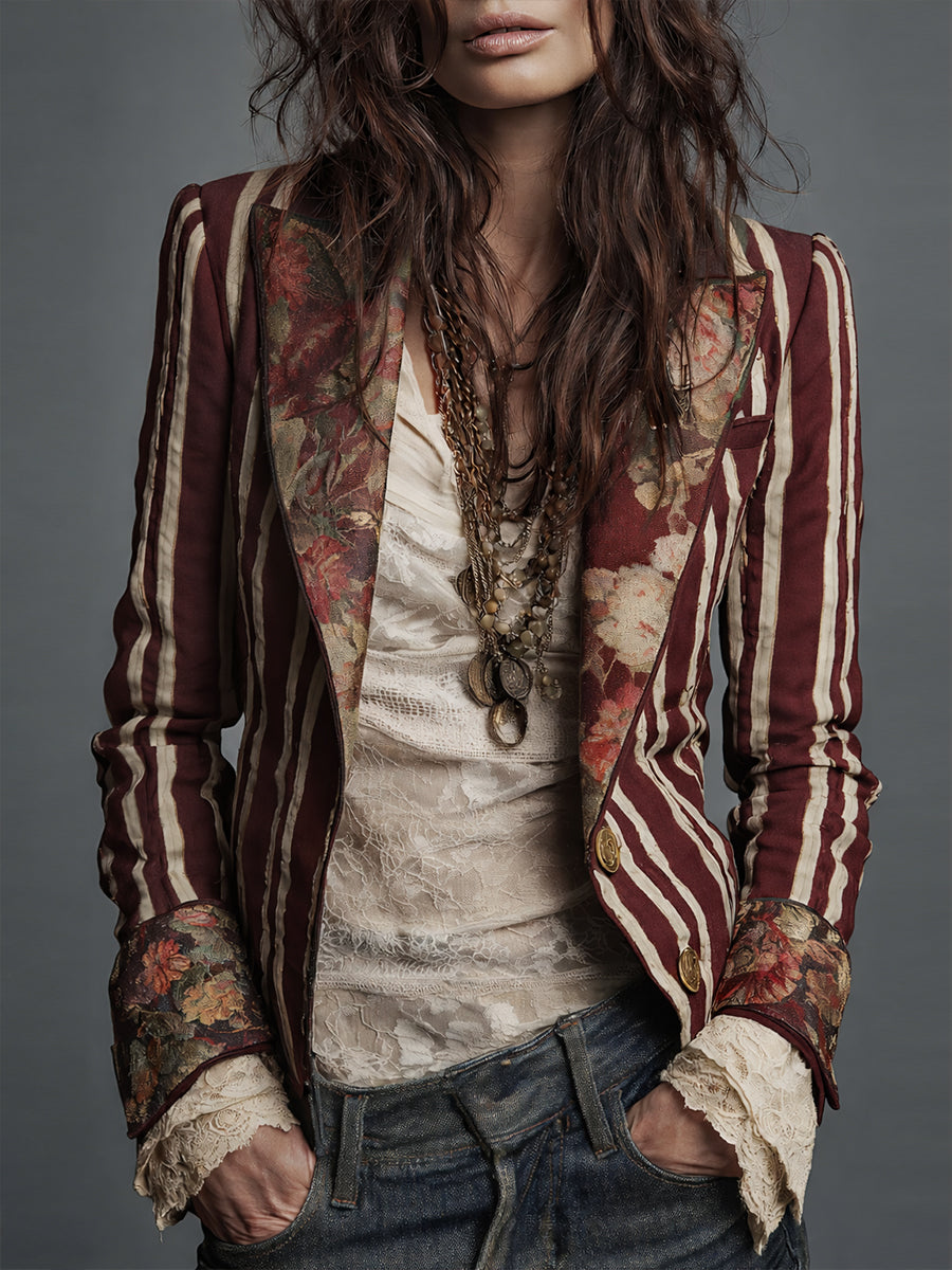 Shalisa - Striped Tailored Lapel Blazer Jacket