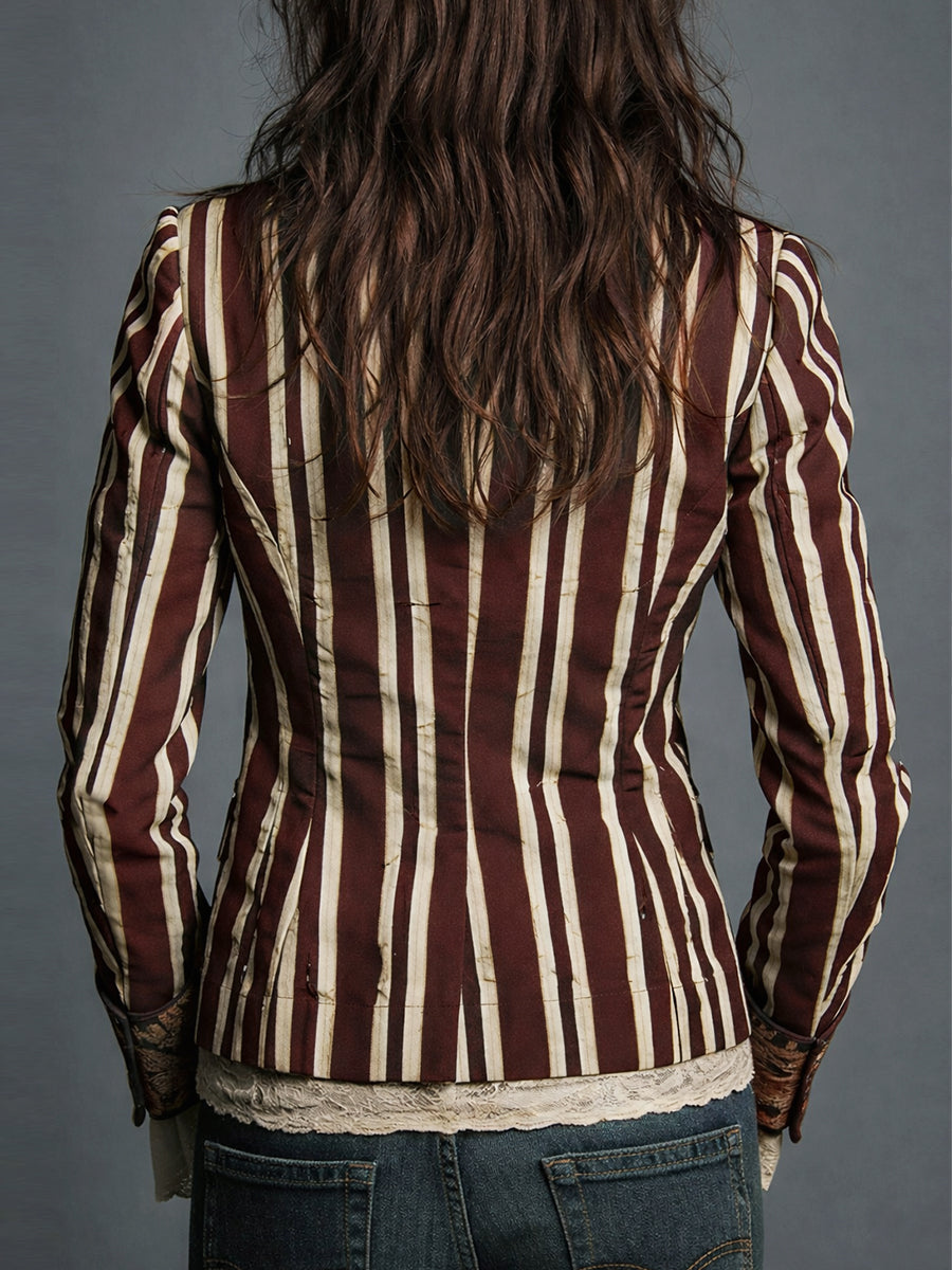 Shalisa - Striped Tailored Lapel Blazer Jacket