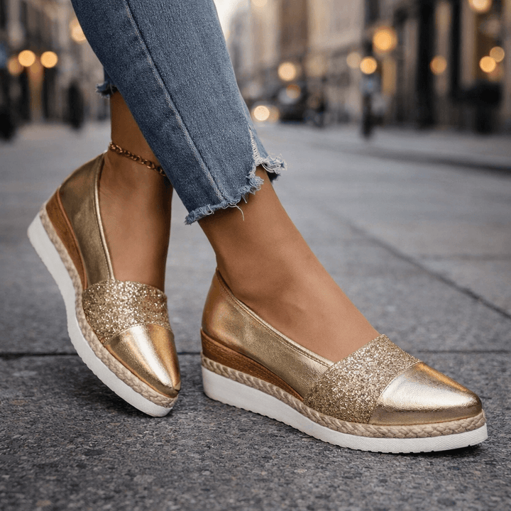 Jahaira | Pointed Toe Glitter Wedge Loafers