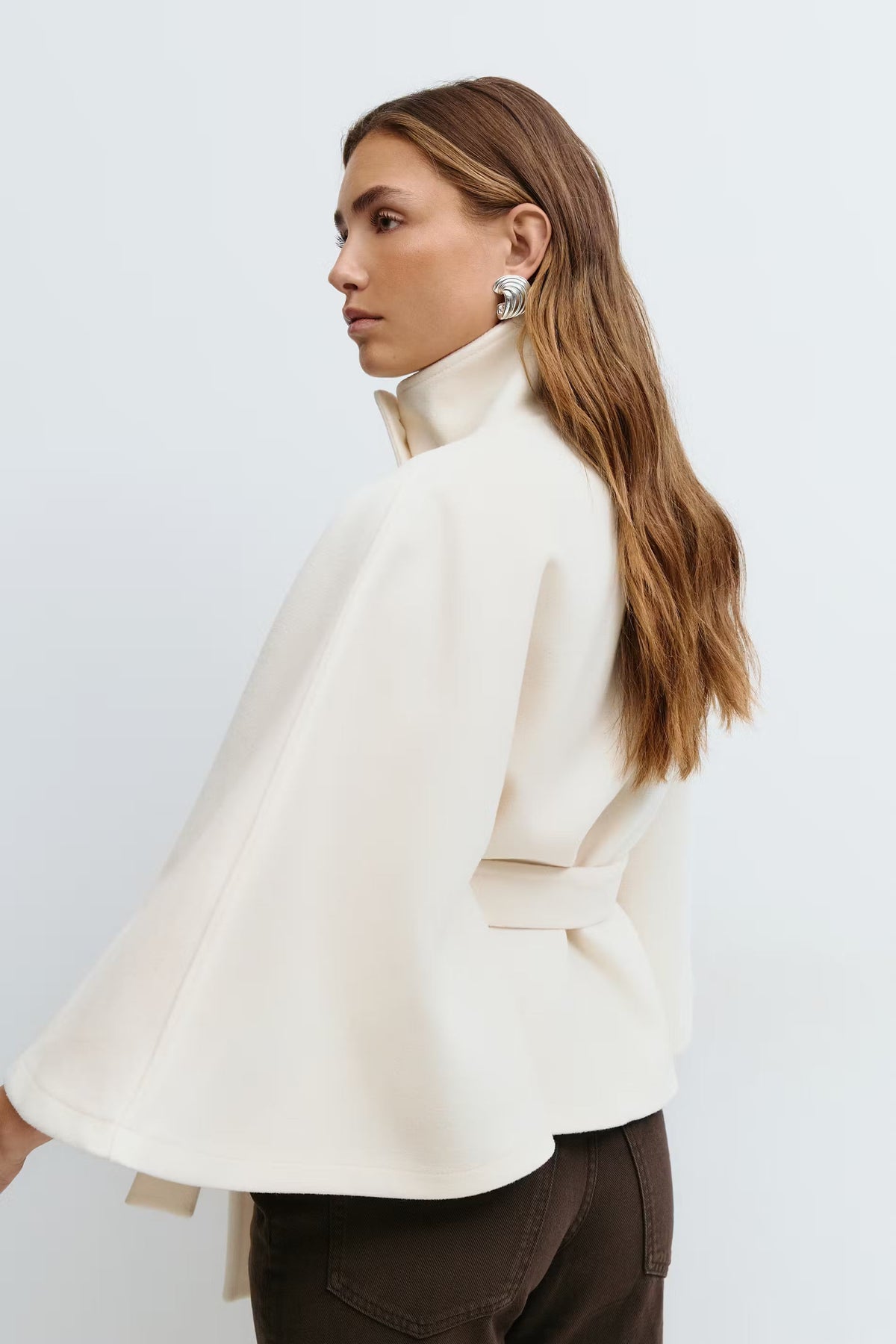 Carole | Cape Stand Collar Belted Button Front
