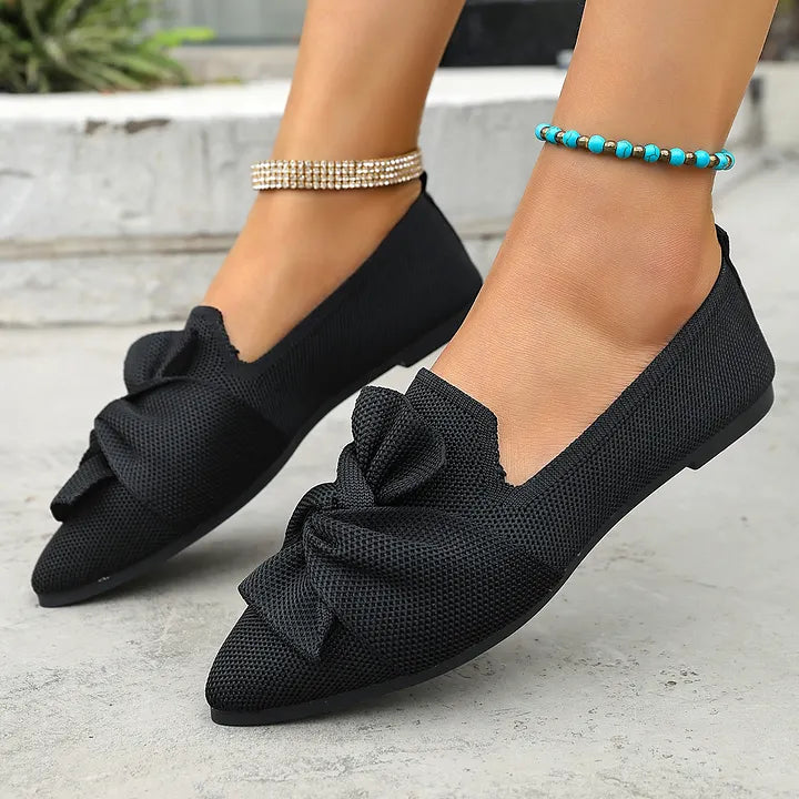 Hiromi | Bow Pointed Toe Slip On Flats