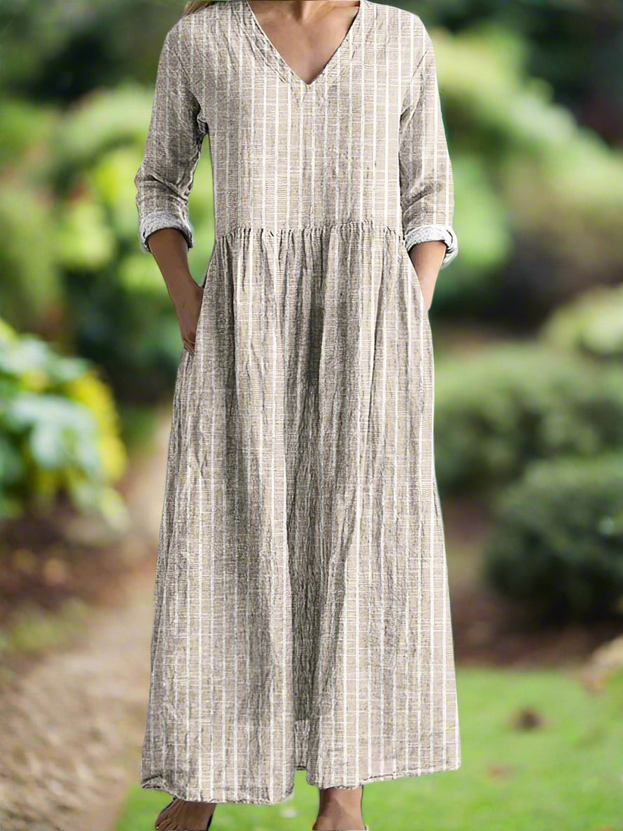 Gregoria | Striped V Neck Long Sleeve Dress