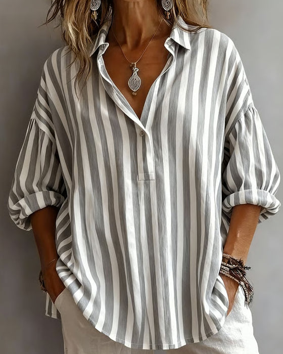 Jessy | Striped Collared Relaxed Fit Blouse