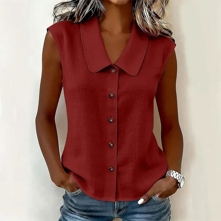 Chisato | Sleeveless V Neck Button Down Shirt
