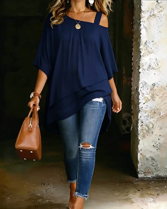 Aurona | Asymmetric Cold Shoulder Tunic Top