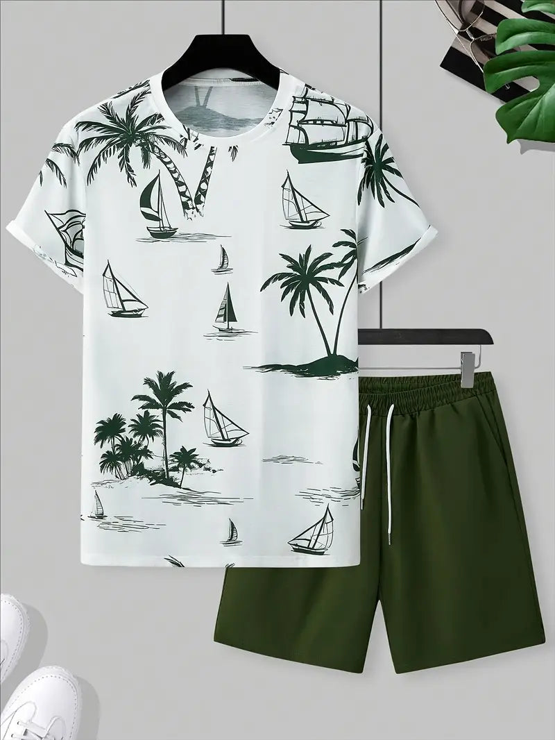 Barea | Tropical Print T Shirt Shorts Set