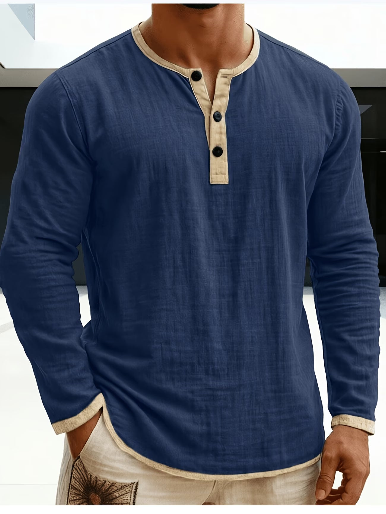 Lorcen | Long Sleeve Henley Shirt with Button Placket