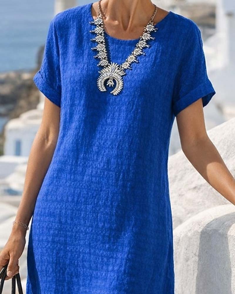 Shanai | Dress Blue Short Sleeve Round Neck