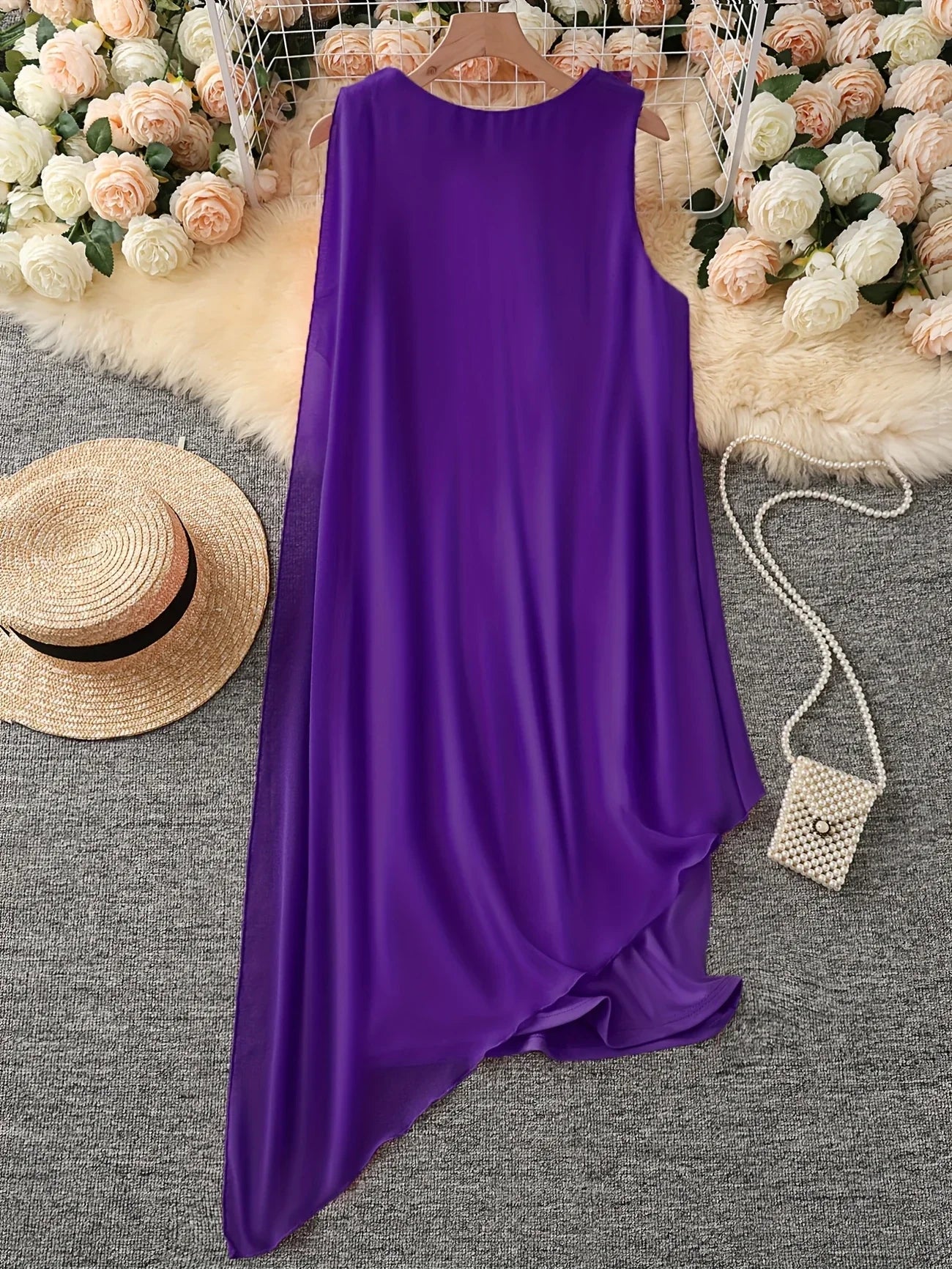 Maren | Sleeveless Asymmetrical Overlay Midi Dress