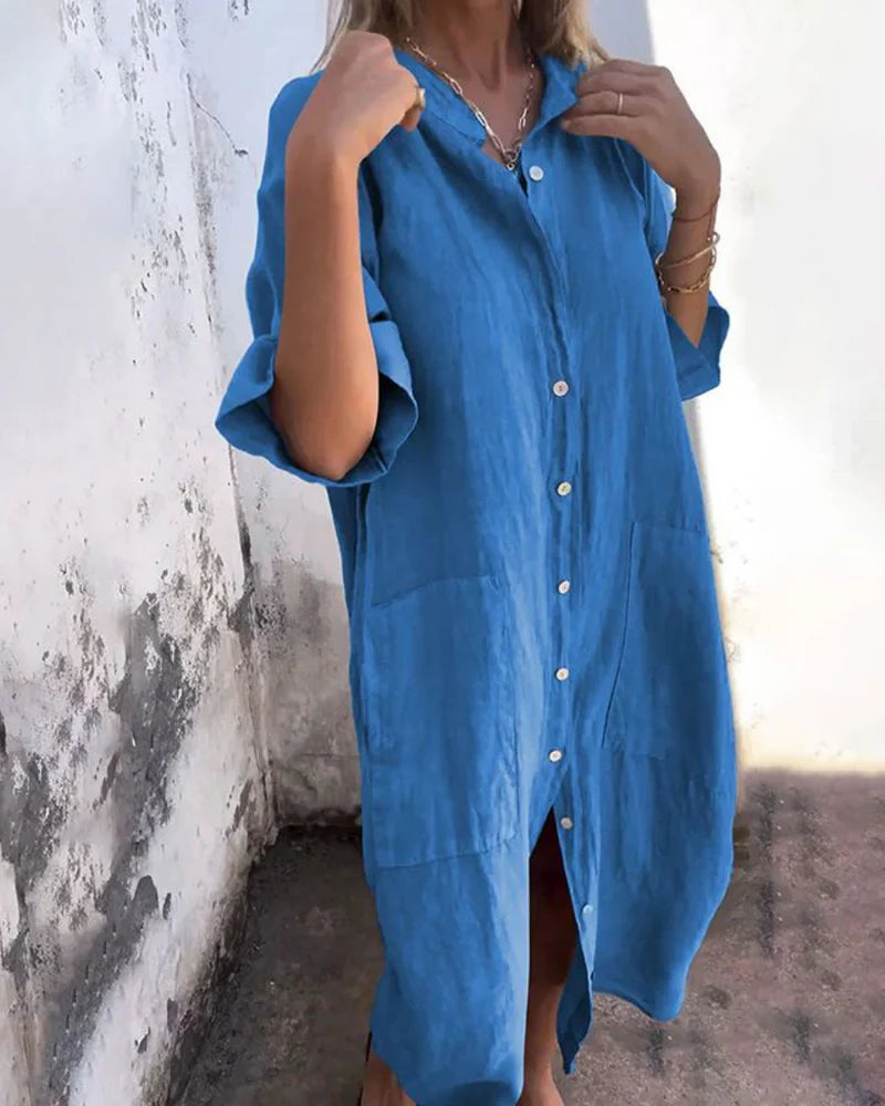 Aguilera | Oversized Button Front Midi Shirt Dress