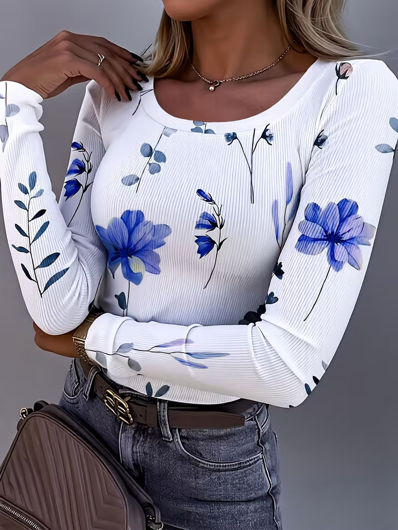 Rabiye | Long Sleeve Floral Print Ribbed Top