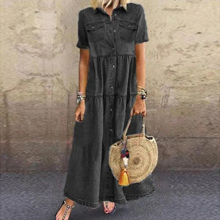 Gudelia | Denim Style Tiered Shirt Dress