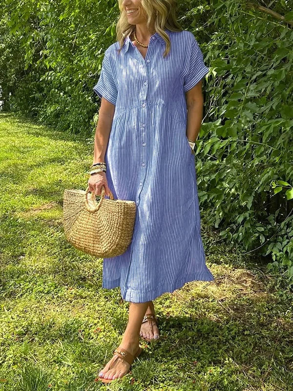 Samara | Striped Short Sleeve Shirt Dress