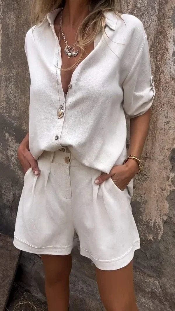 Dixie - Button Front Short Sleeve Blouse Set