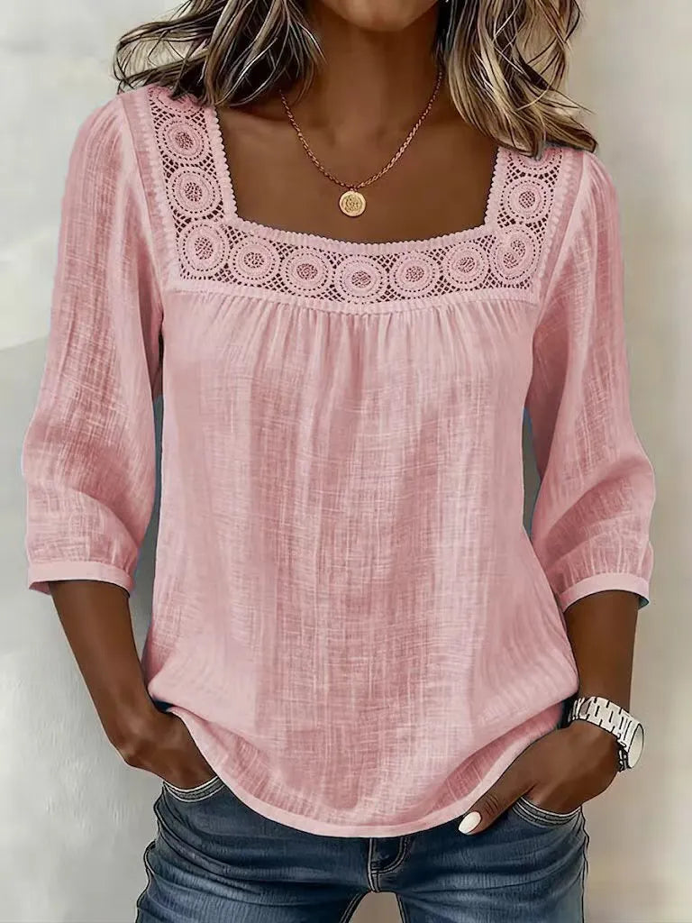 Nozomi | Square Neck Lace Trim Blouse
