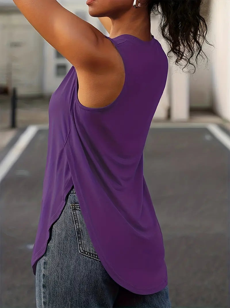 Desirae | Solid Sleeveless Crew Neck Tunic Top