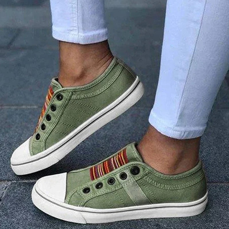 Guldy | Slip On Canvas Sneakers with Striped Panel