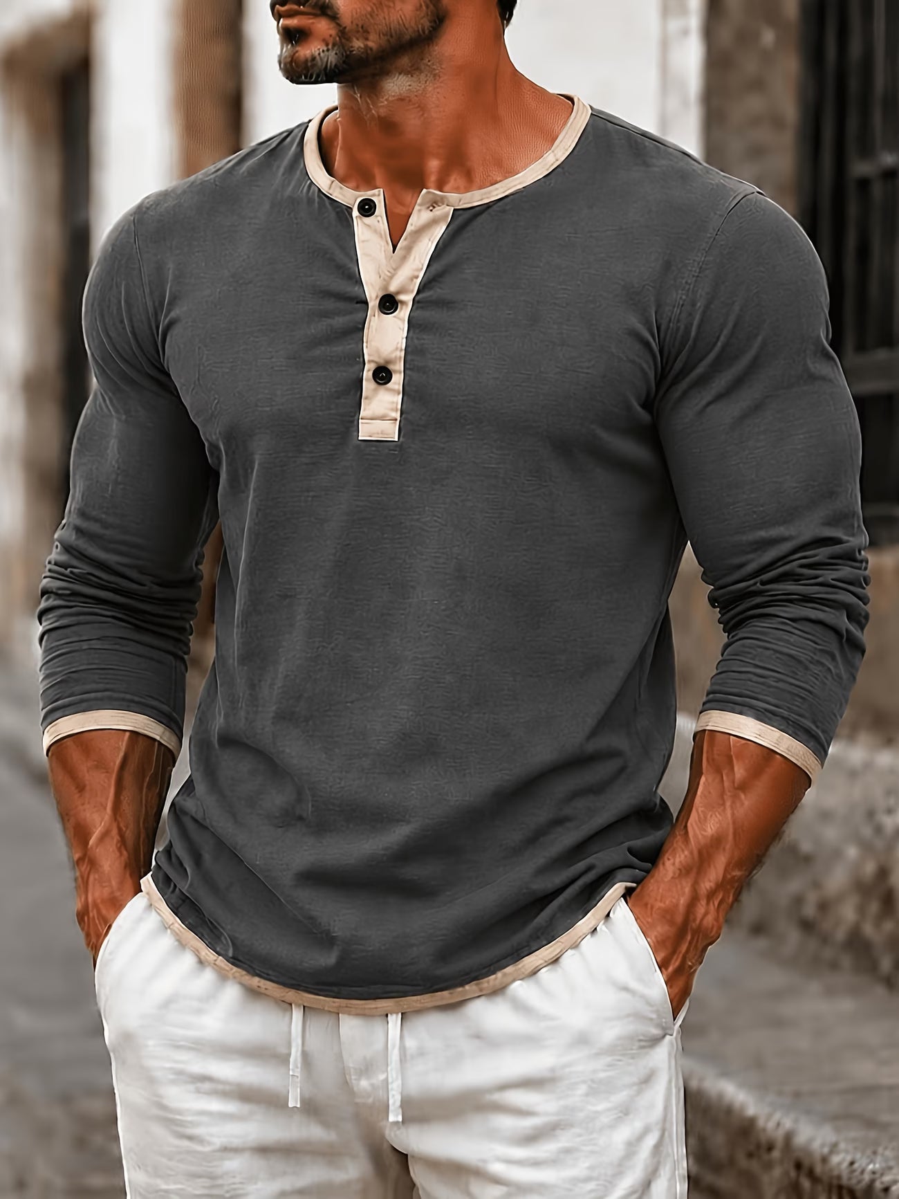 Lorcen | Long Sleeve Henley Shirt with Button Placket