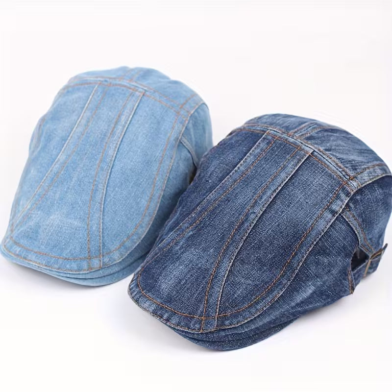 DenimCrown - Denim Flat Cap Adjustable Beret Hat
