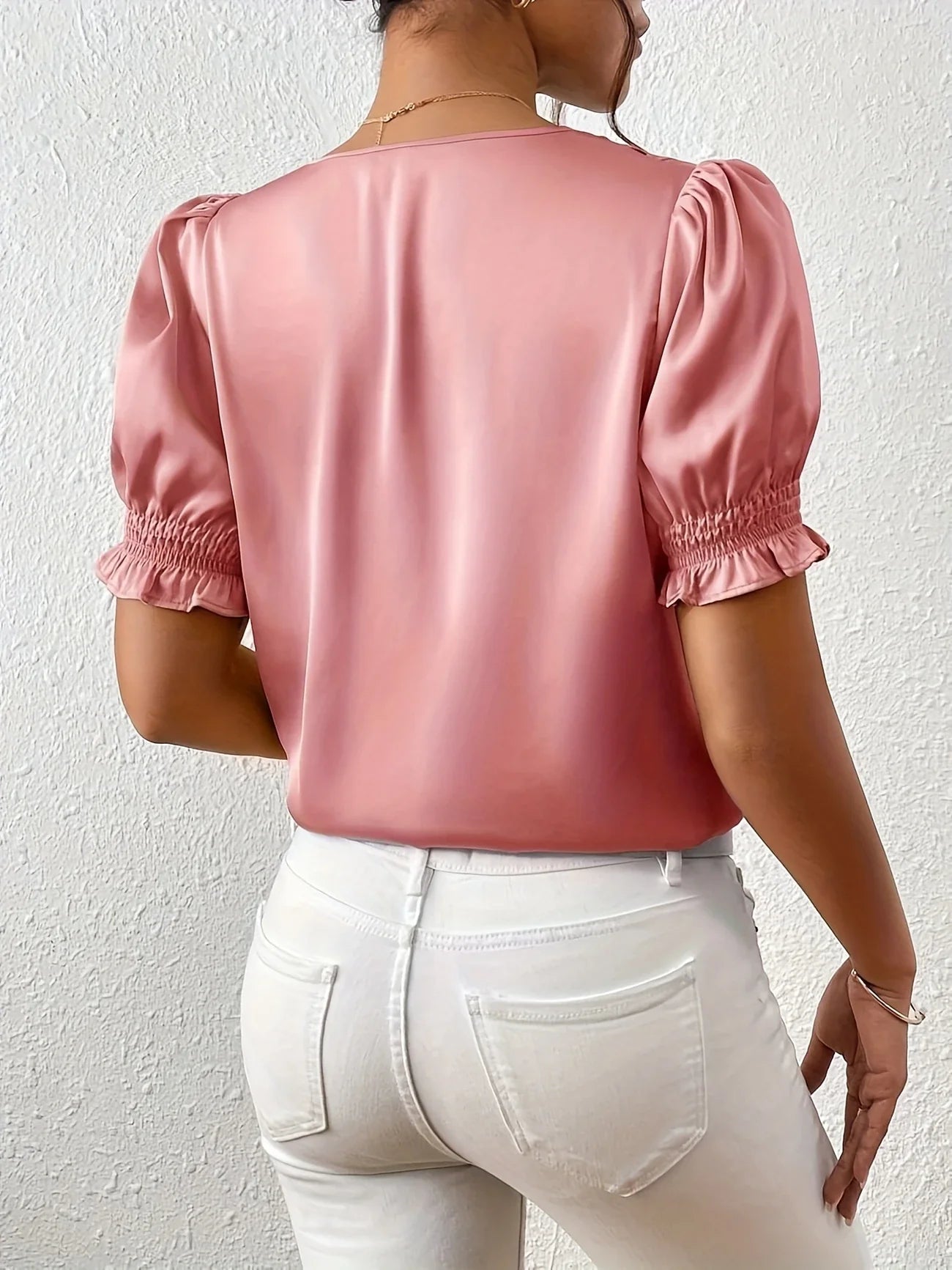 Abella | V-Neck Puff Sleeve Button Blouse
