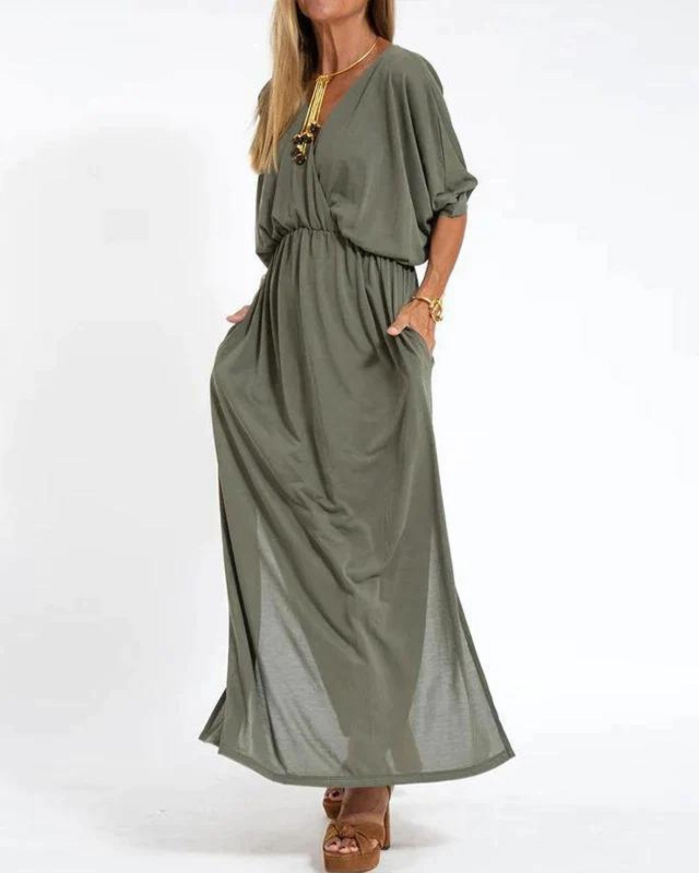 Janell | V Neck Batwing Sleeve Maxi Dress