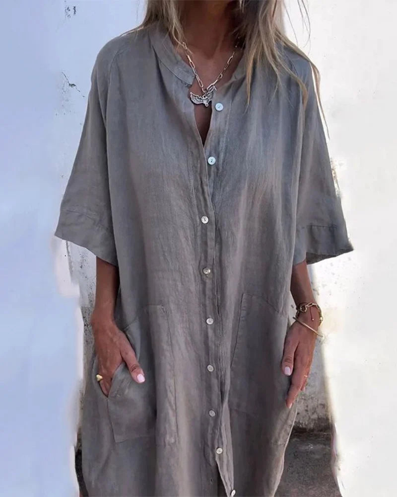 Aguilera | Oversized Button Front Midi Shirt Dress