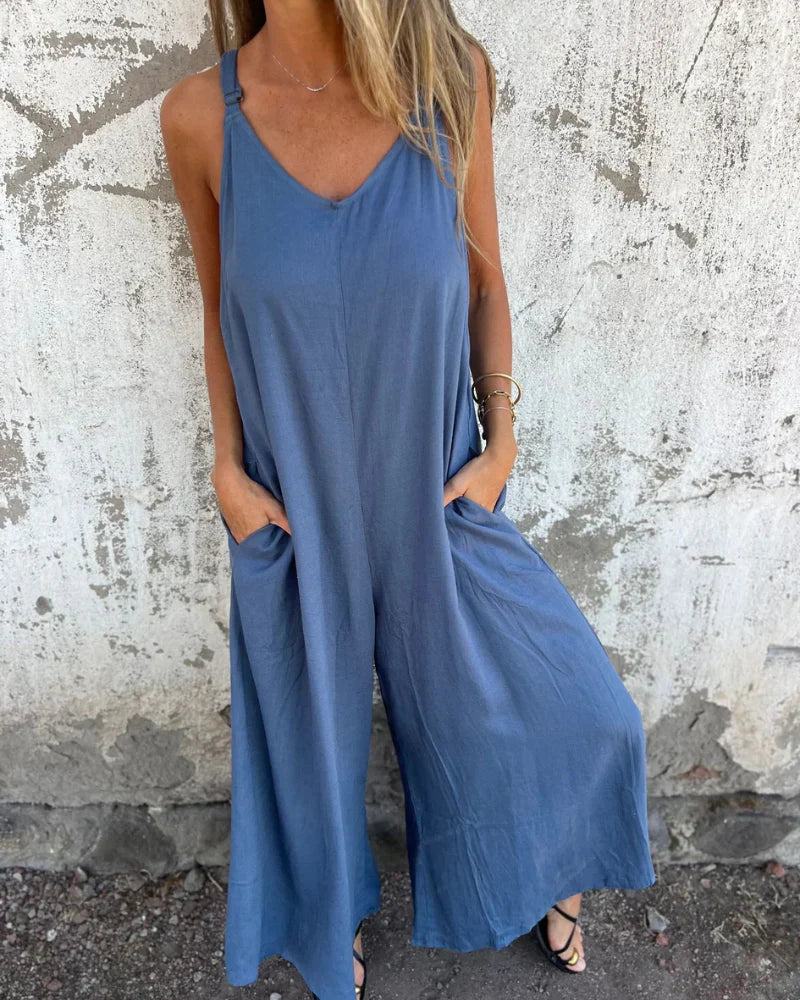 Tanya | Sleeveless Wide Leg Pocket Jumpsuit