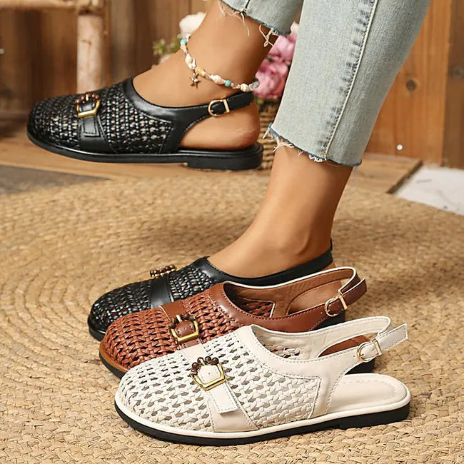 Ghie | Woven Closed Toe Slingback Flat Sandals