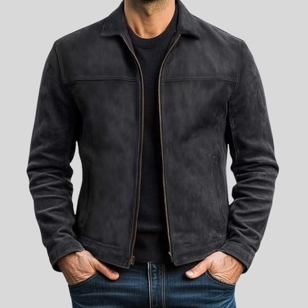 Fynn | Leather Style Zip Front Collared Jacket