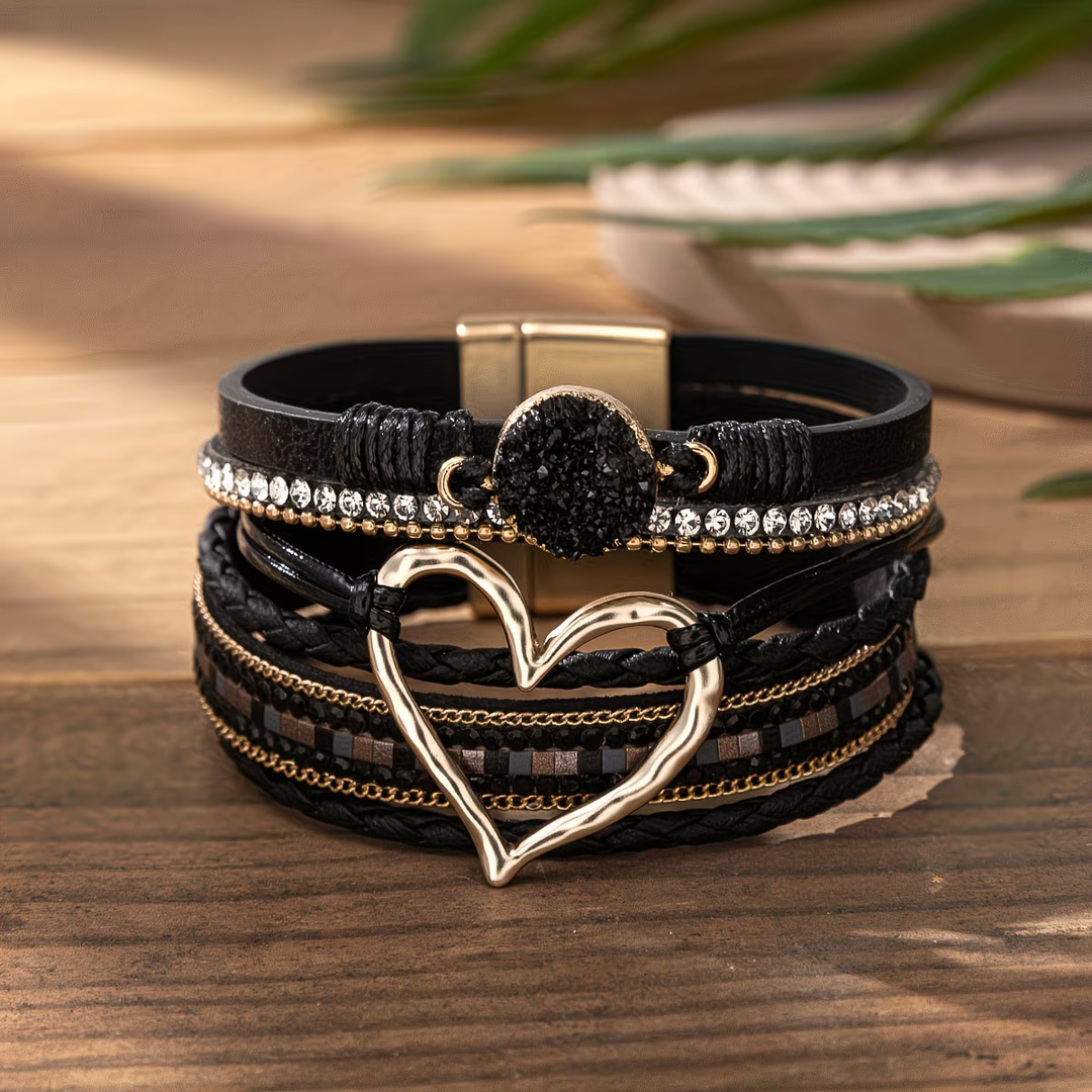 Reyn | Heart Charm Layered Leather Bracelet