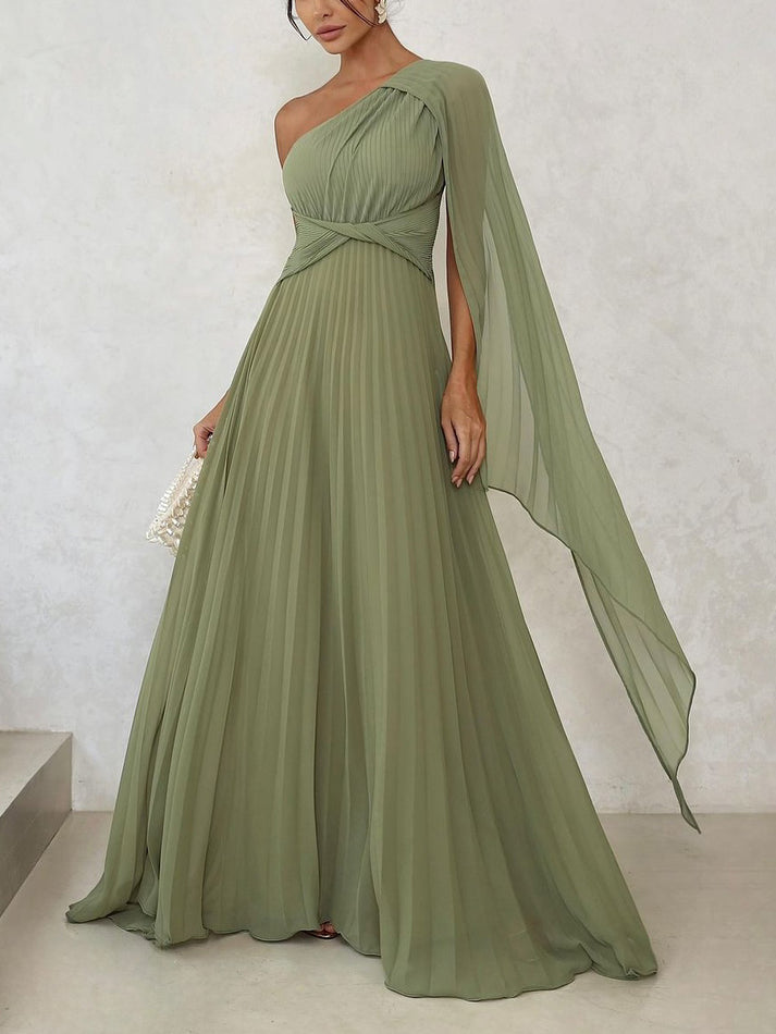 Kiriana | Pleated One Shoulder Maxi Evening Dress