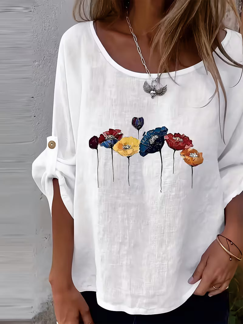 Soleelis | Floral Print Roll-Tab Sleeve Top