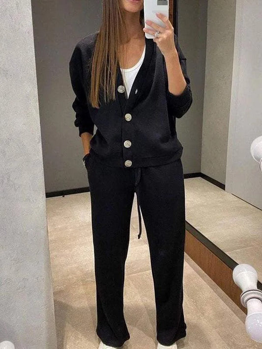 Anisa | Knitted V-Neck Button Cardigan Lounge Set
