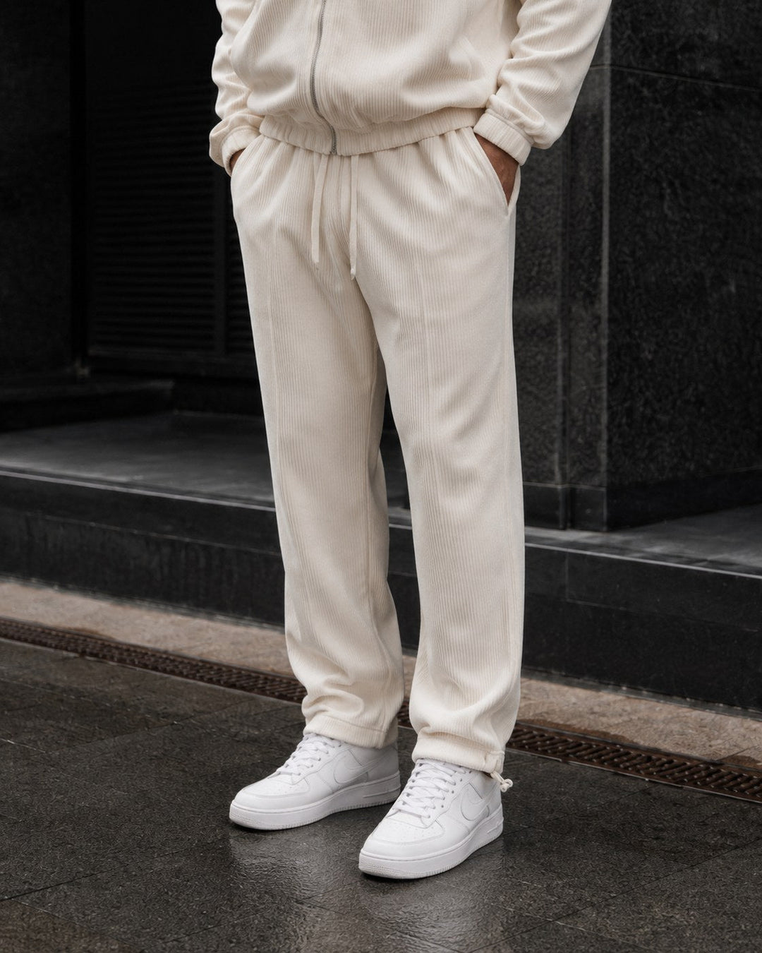Thomsen | Tracksuit With Cream Ribbed Texture Stand Collar