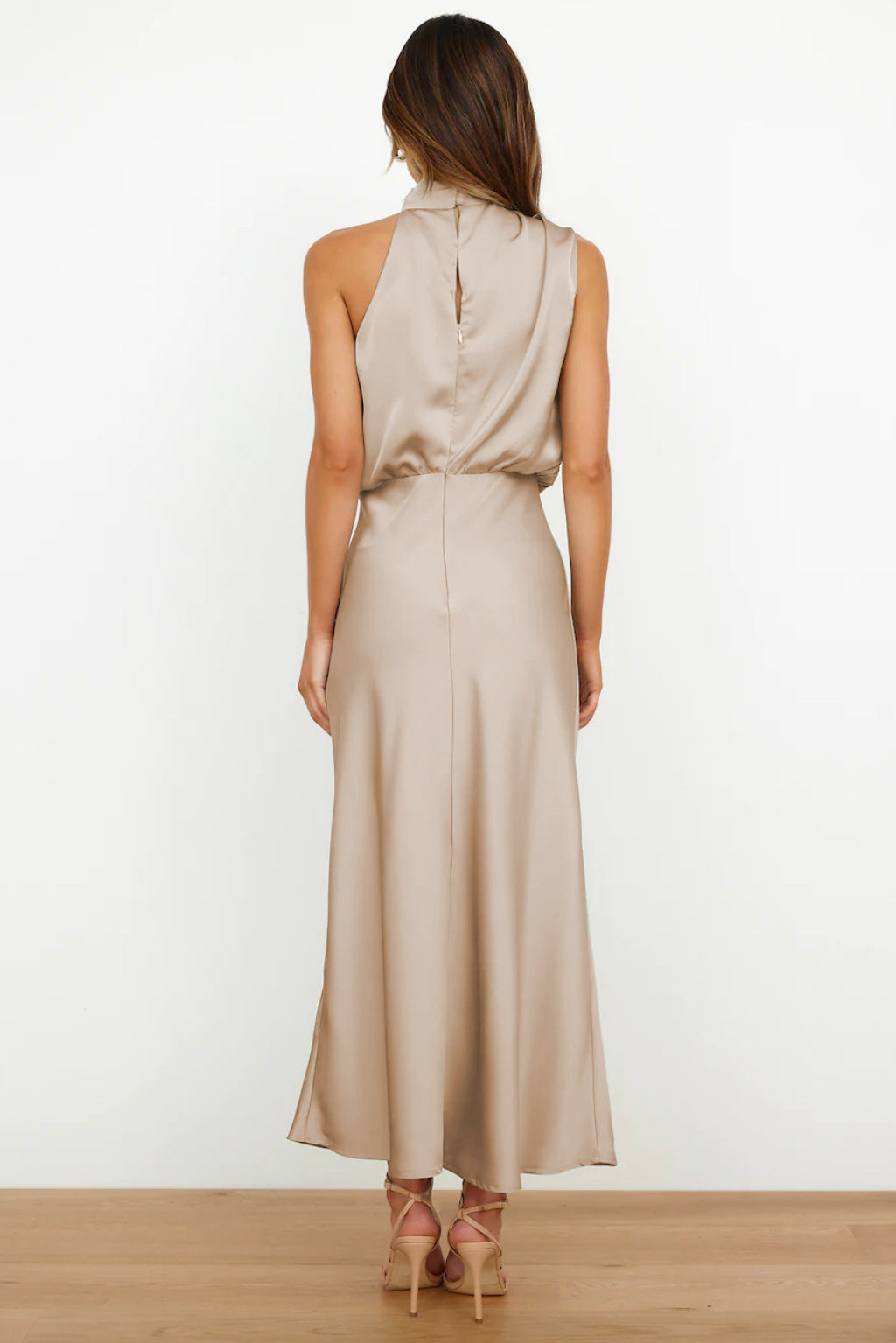 Kangana | Sleeveless High Neck Satin Maxi Dress