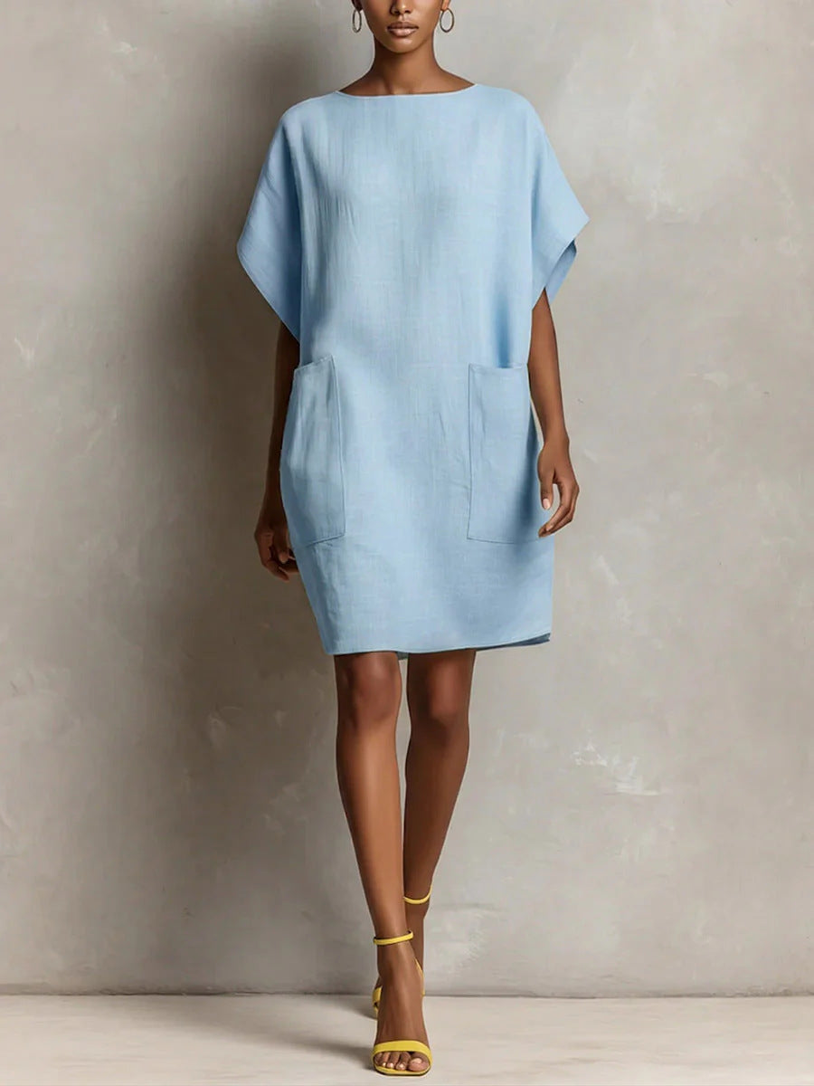 Hulina | Dress Relaxed Short Sleeve Pocket Shift Style