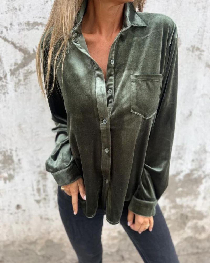 Arinka | Velvet Long Sleeve Button Front Shirt
