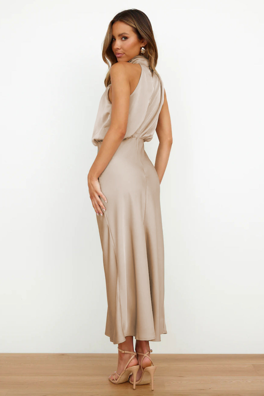 Kangana | Sleeveless High Neck Satin Maxi Dress